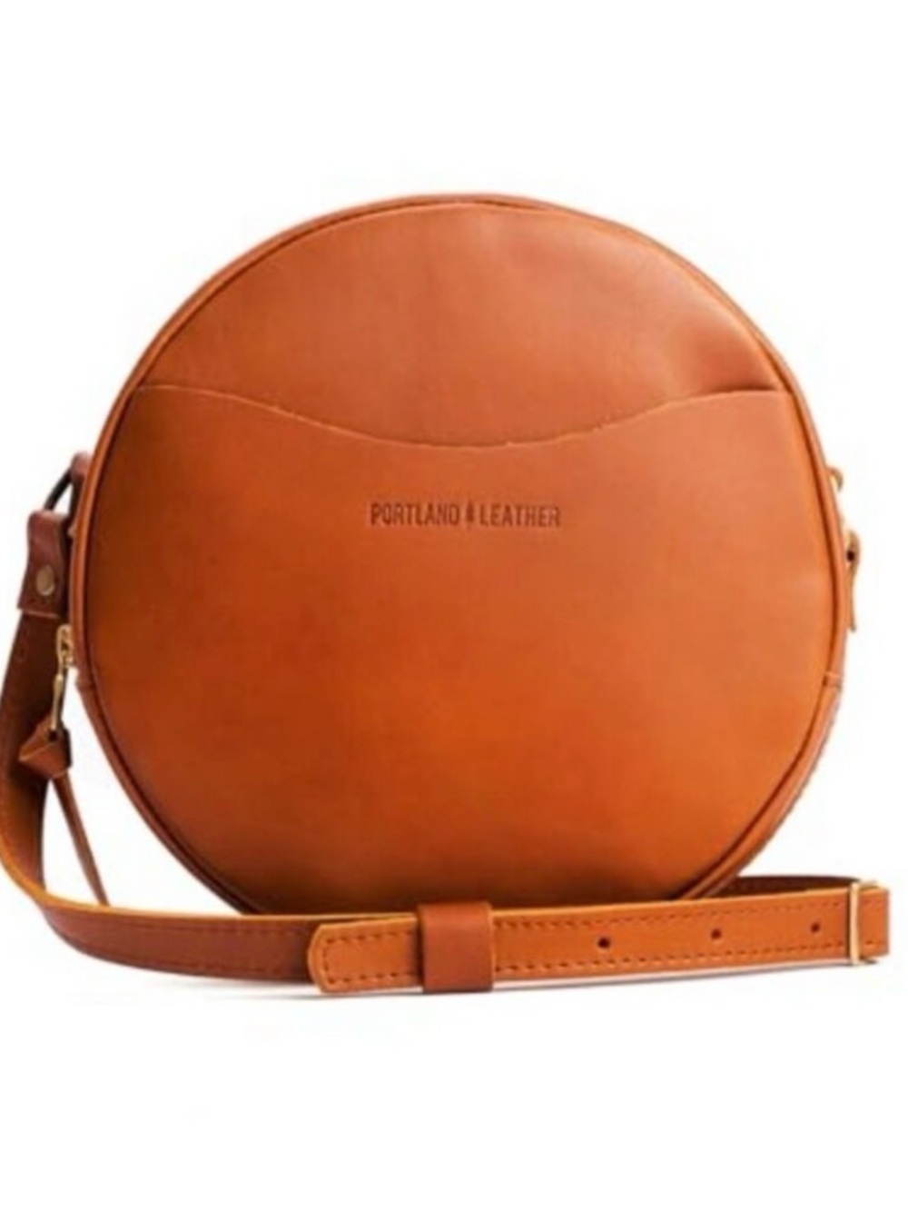 Portland Leather Tan Round Crossbody Bag, large